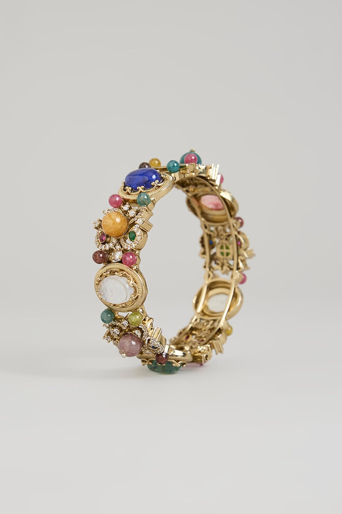 Gold Finish Multi-Colored Stone Bangle
