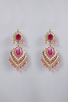 Gold Finish Pink Jadau Choker Necklace Set