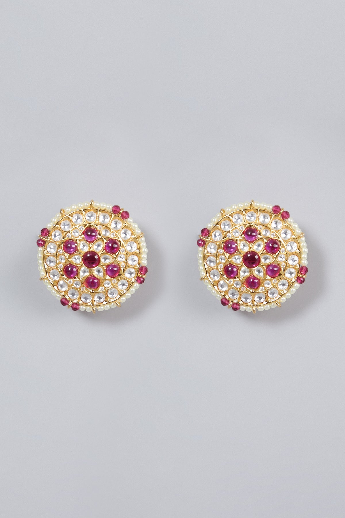 Gold Finish Kundan Polki & Ruby Earrings