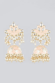 Gold Finish Peach Chandbali Earrings