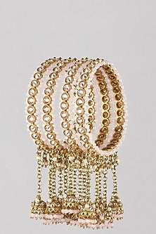 Gold Finish Kundan Polki Bangles (Set Of 4)