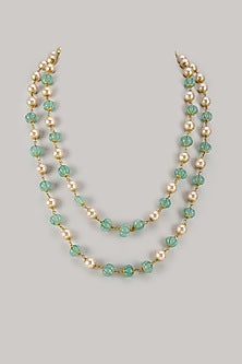 Gold Finish Pearl Beaded Long Necklace