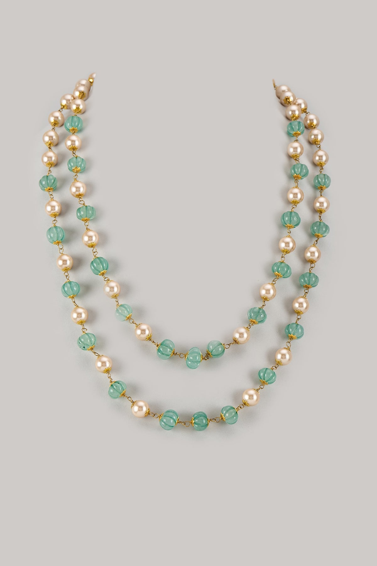Gold Finish Pearl Beaded Long Necklace