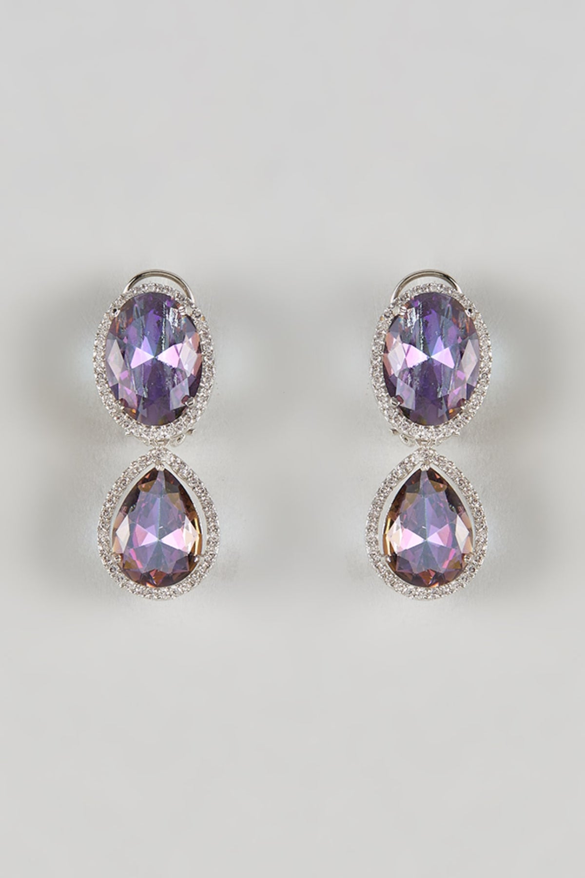 White Finish Amethyst & Zircon Dangler Earrings