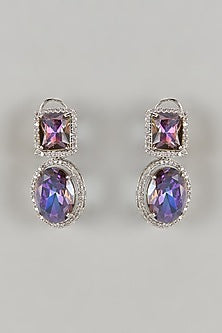 White Finish Amethyst & Zircon Dangler Earrings