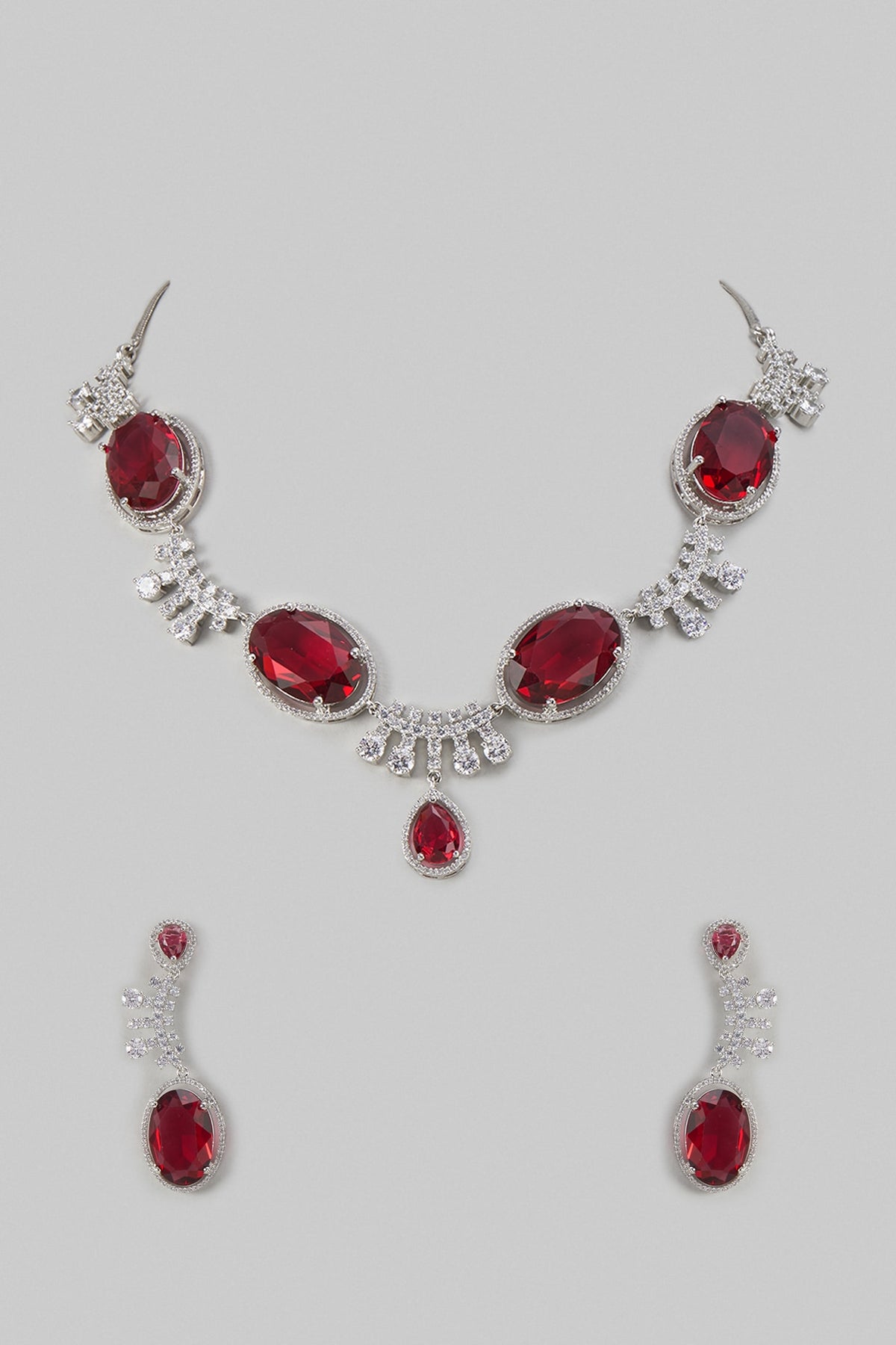 White Finish Ruby & Zircon Necklace Set