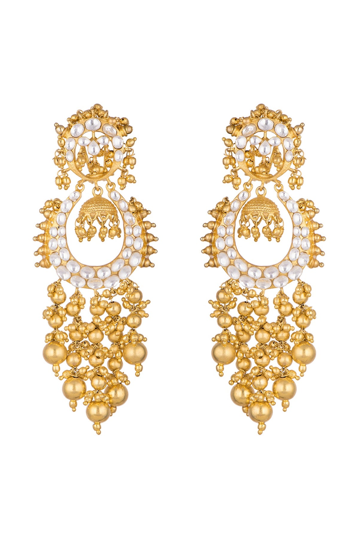 Gold Finish Kundan Long Earrings