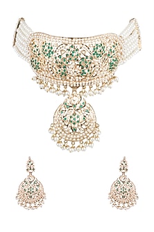 Gold Plated Emerald Necklace Set