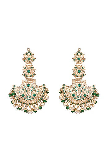 Gold Plated Emerald Long Earrings