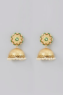 Gold Finish Kundan Polki Jhumka Earrings