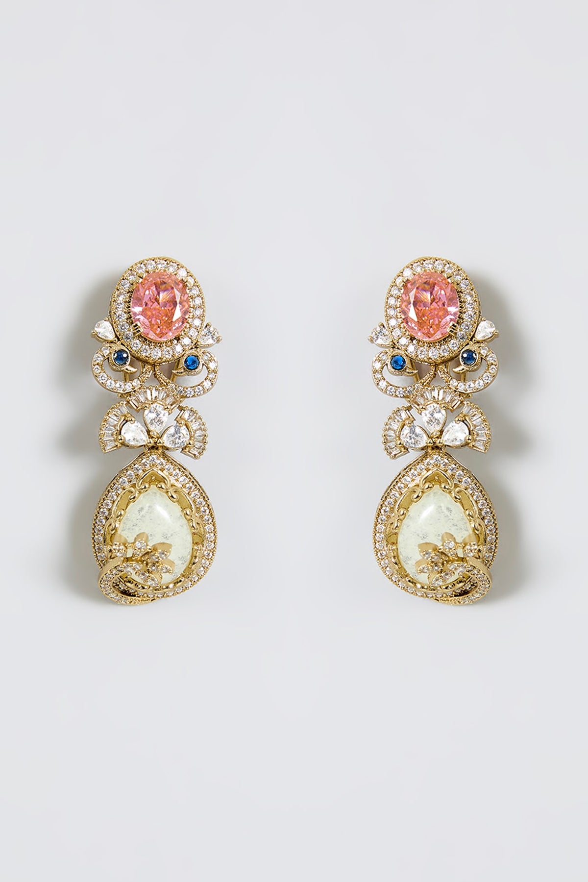 Gold Finish Kundan Polki & Citrine Dangler Earrings