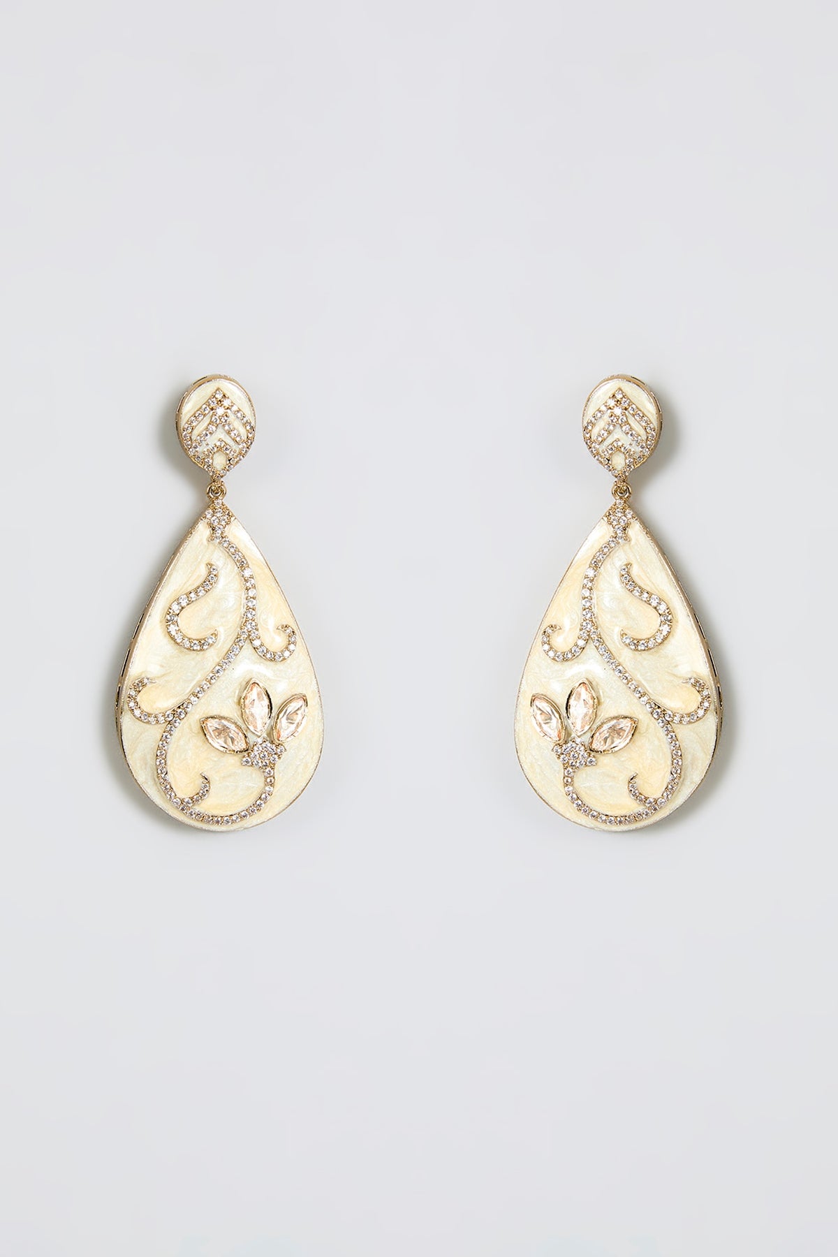 Gold Finish Zircon & Kundan Polki Dangler Earrings