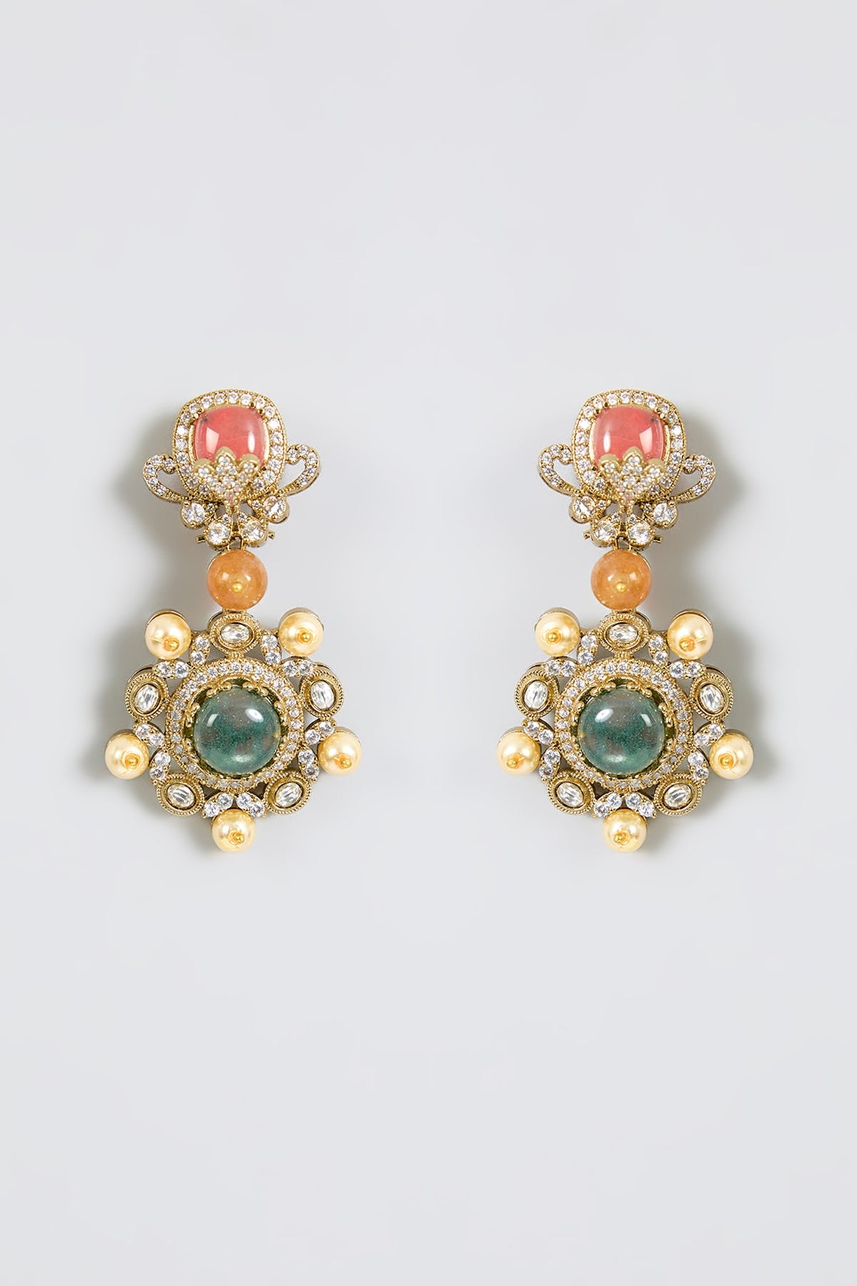 Gold Finish Opal & Emerald Stone Dangler Earrings