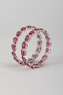Silver Finish Zircon & Ruby Stone Bangles (Set Of 2)