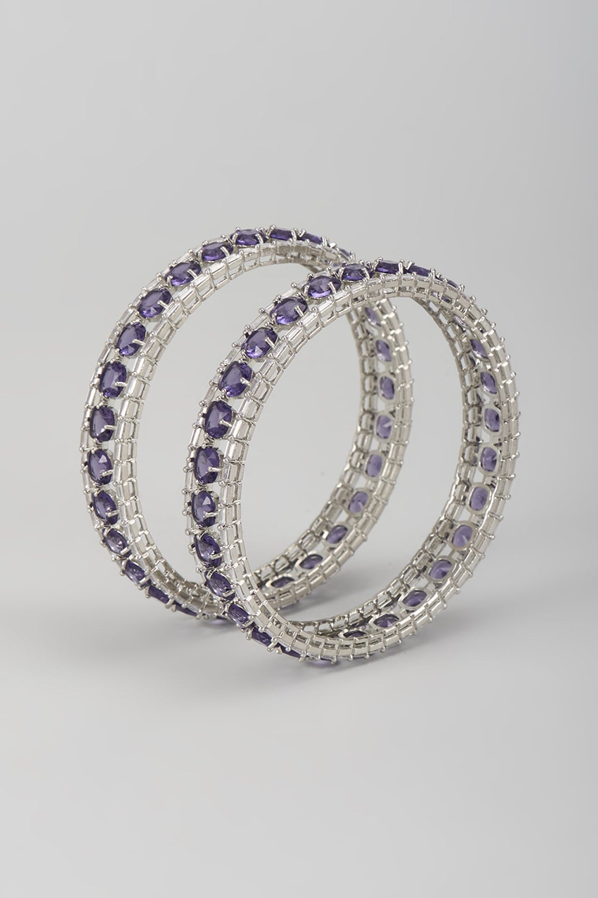 Silver Finish Zircon & Amethyst Bangles (Set Of 2)