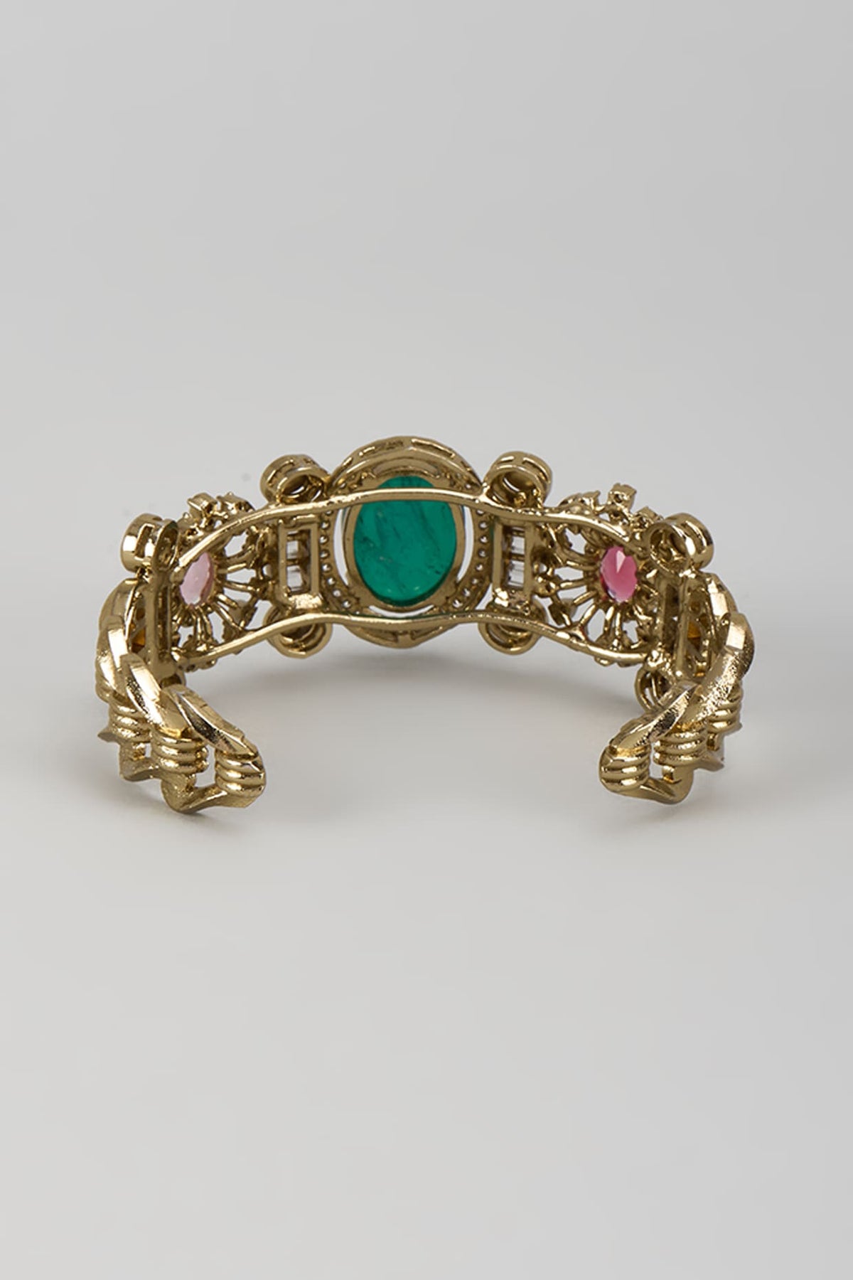 Gold Finish Kundan Polki & Multi-Colored Stone Bracelet