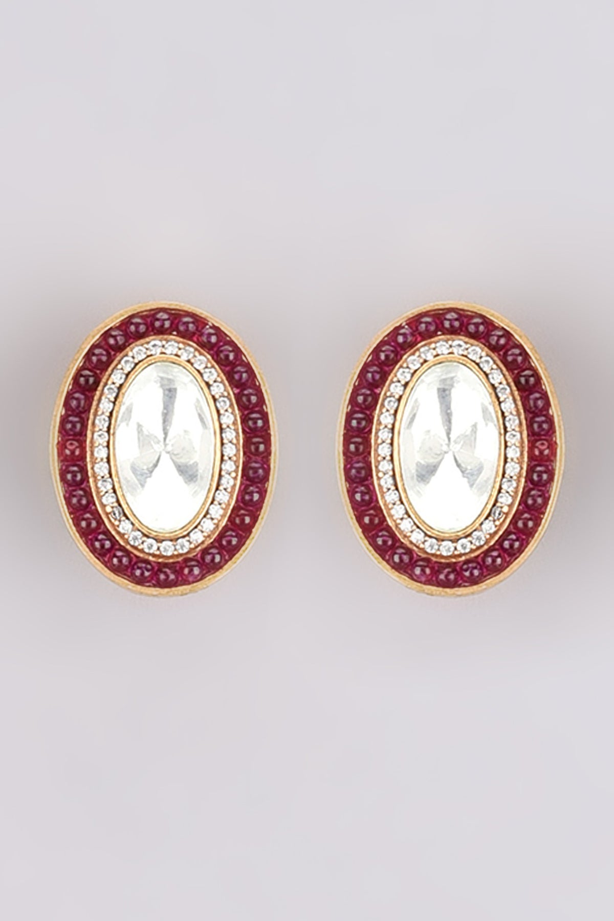 Gold Finish Faux Diamonds Stud Earrings