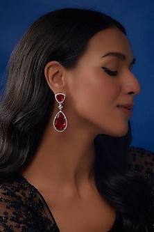 White Finish Zircon & Ruby Stone Dangler Earrings