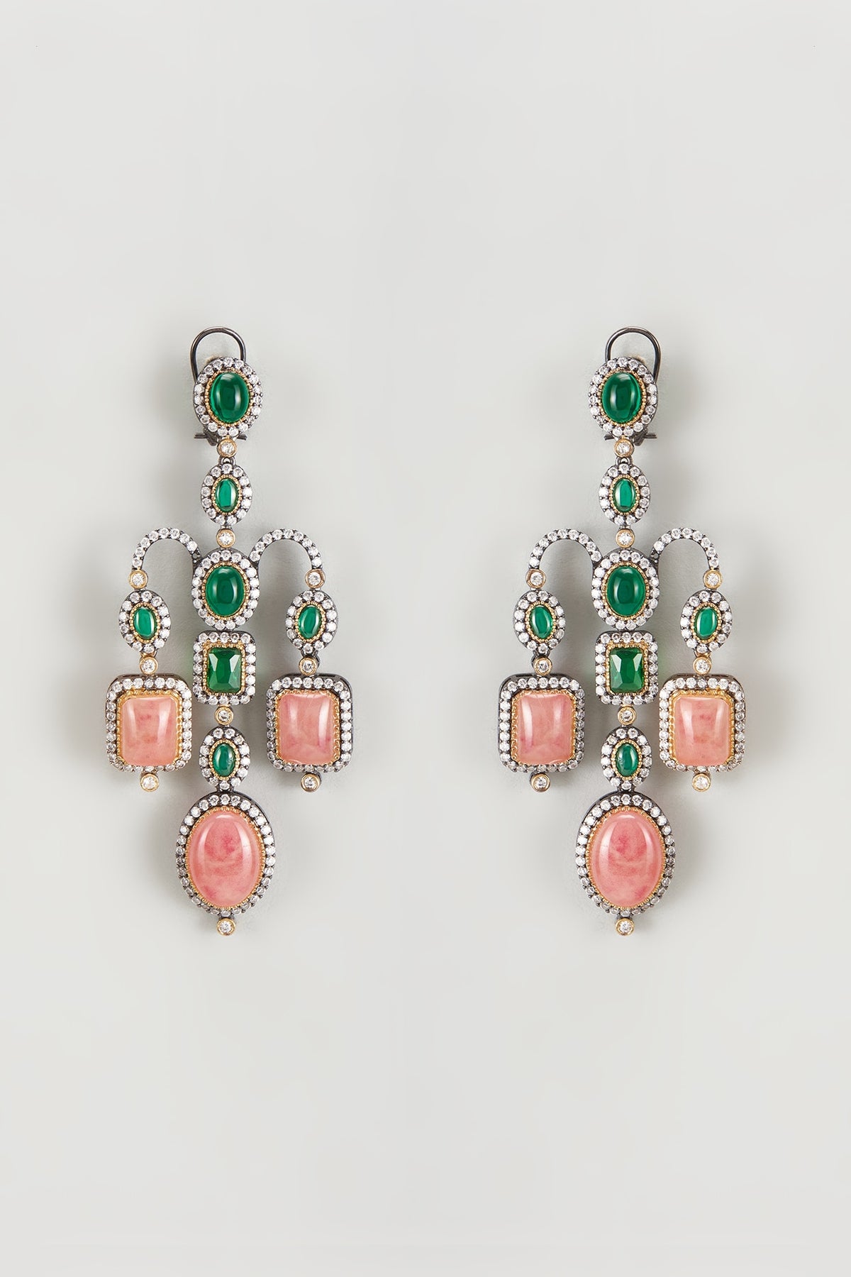 Black Rhodium Finish Zircon & Stone Dangler Earrings