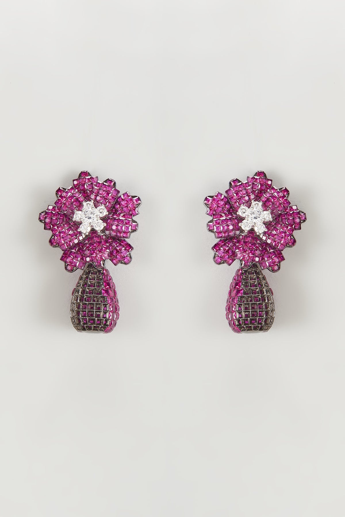 White Finish Zircon & Pink Stone Dangler Earrings