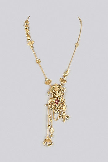 Gold Finish Ruby Stone & Kundan Polki Long Necklace
