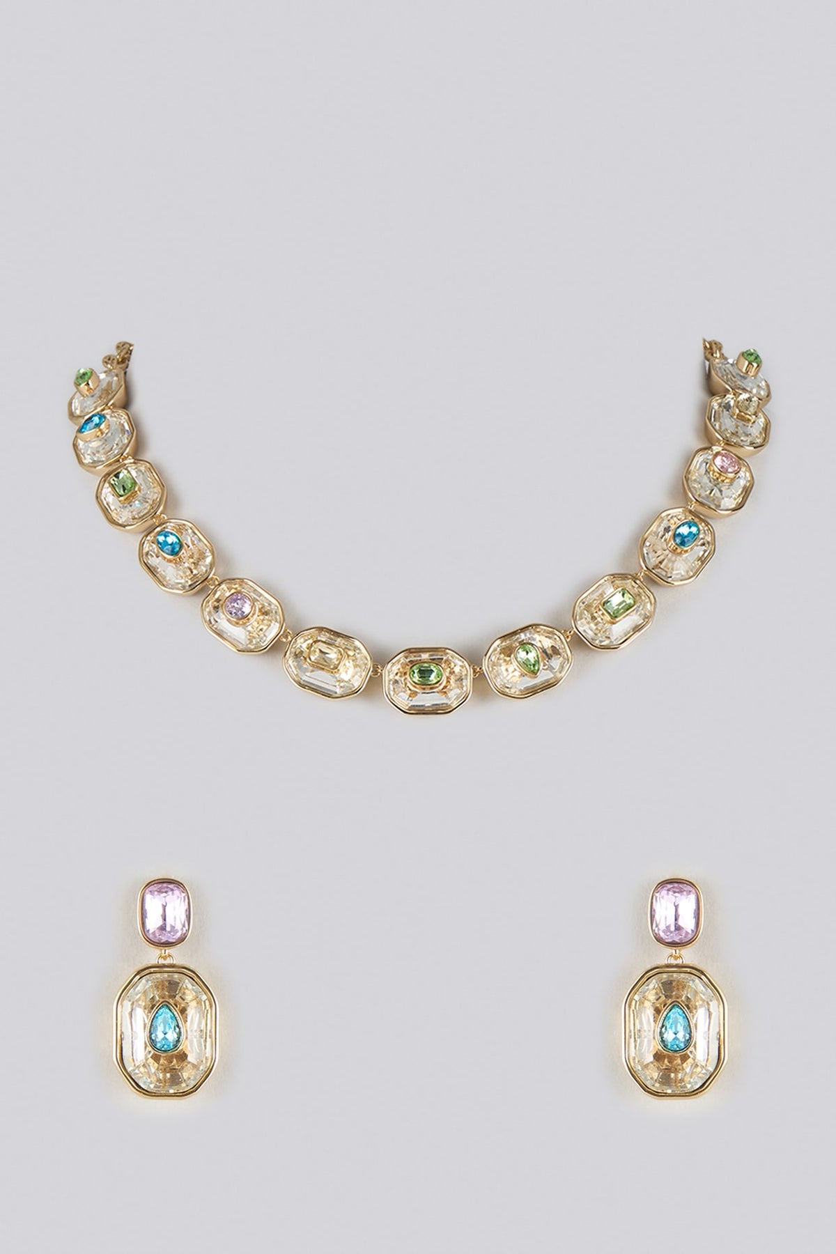 Gold Finish Multi-Colored Swarovski Necklace Set