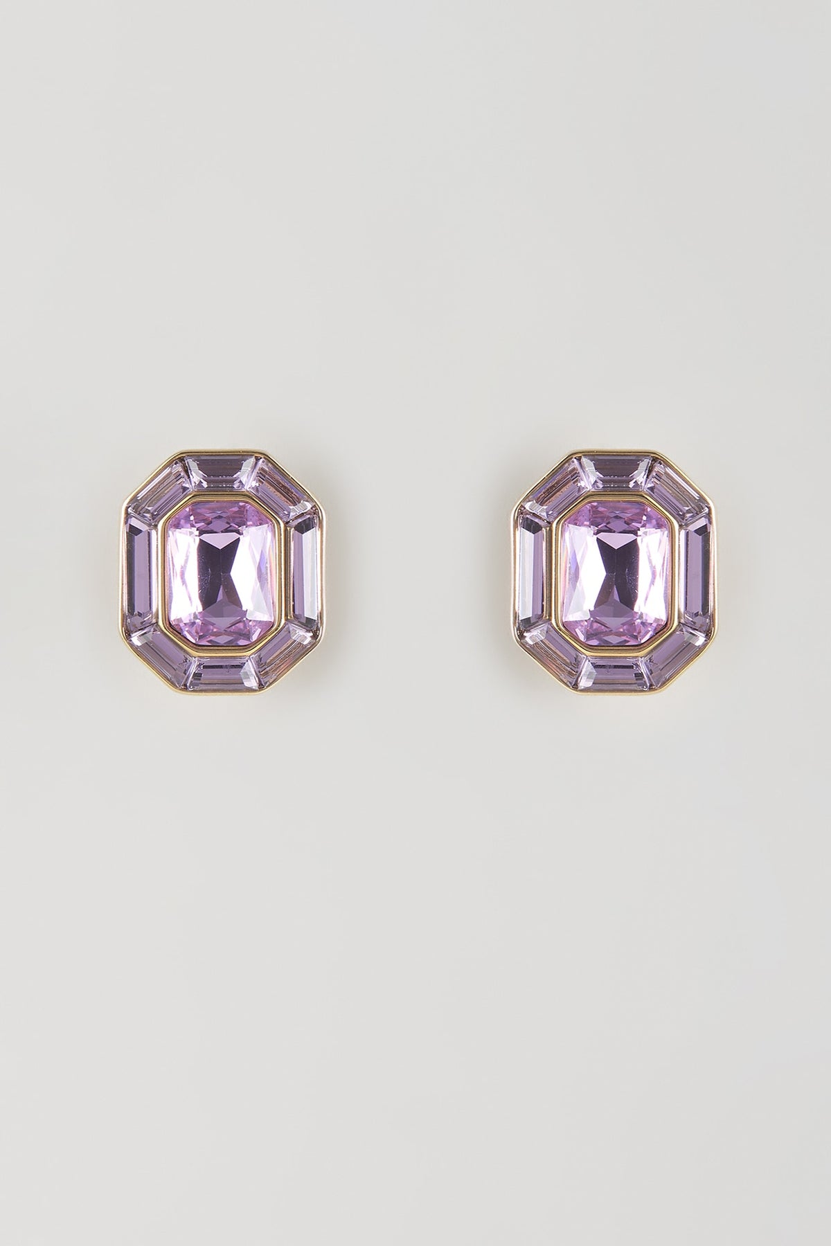 Gold Finish Purple Swarovski Stone Stud Earrings