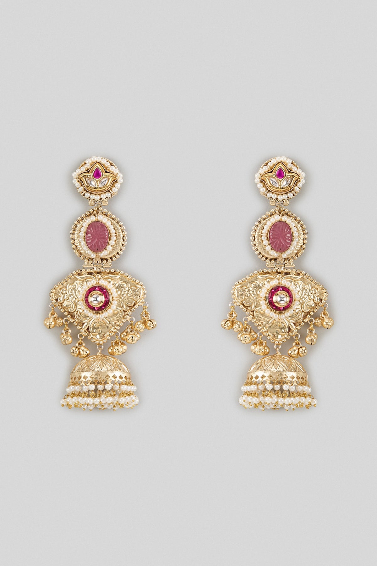 Gold Finish Moissanite & Ruby Stone Dangler Earrings