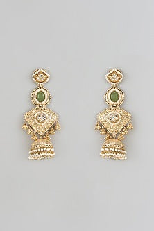 Gold Finish Moissanite & Emerald Stone Dangler Earrings
