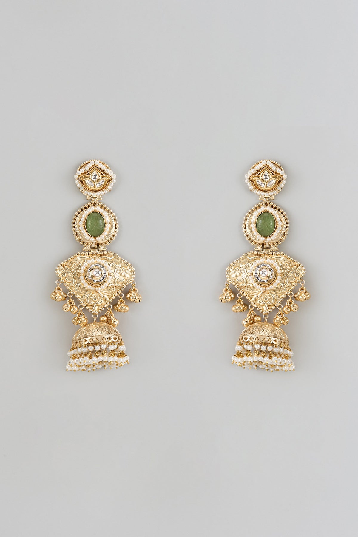Gold Finish Moissanite & Emerald Stone Dangler Earrings