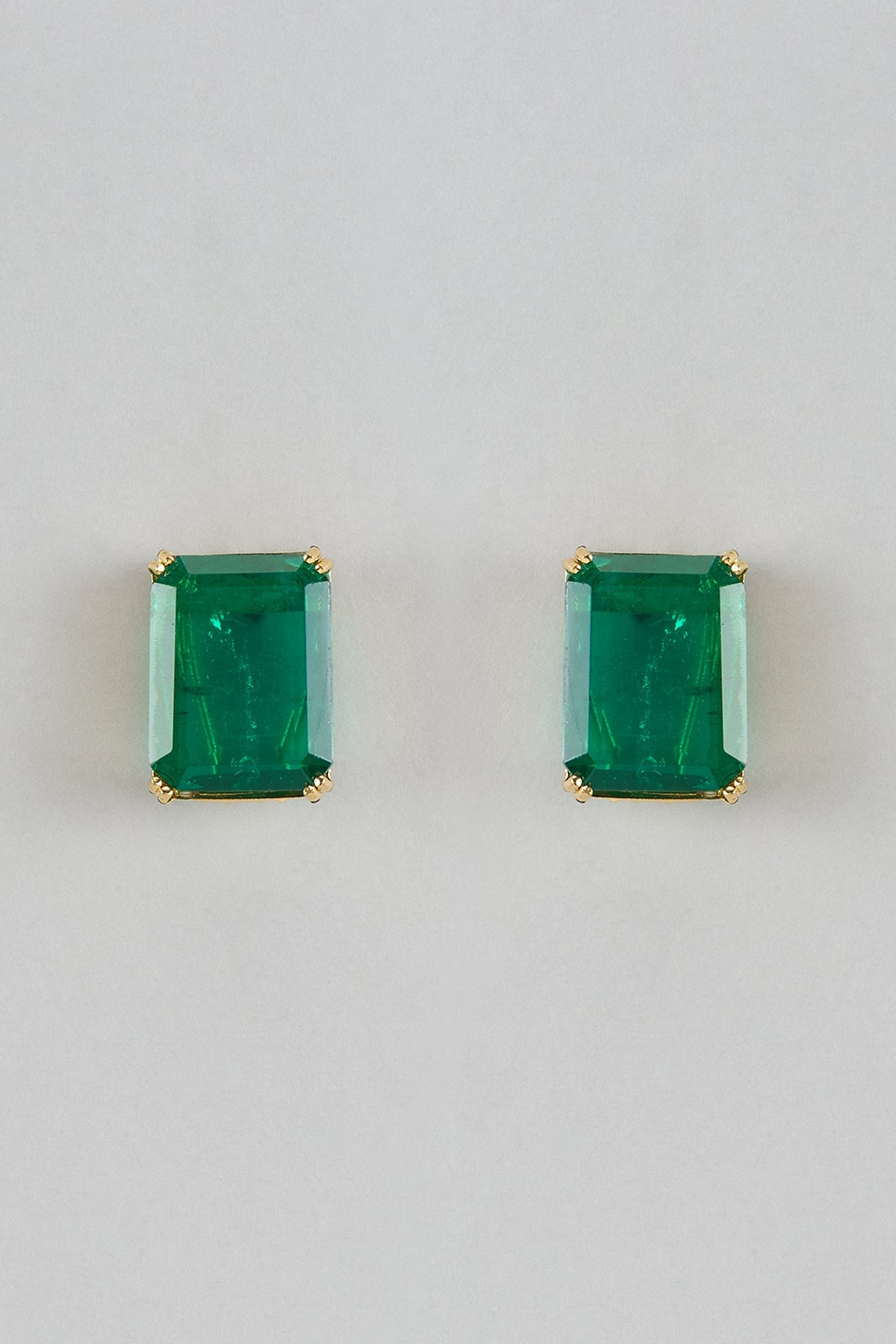 Gold Finish Emerald Stone Stud Earrings