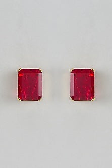 Gold Finish Ruby Stone Stud Earrings