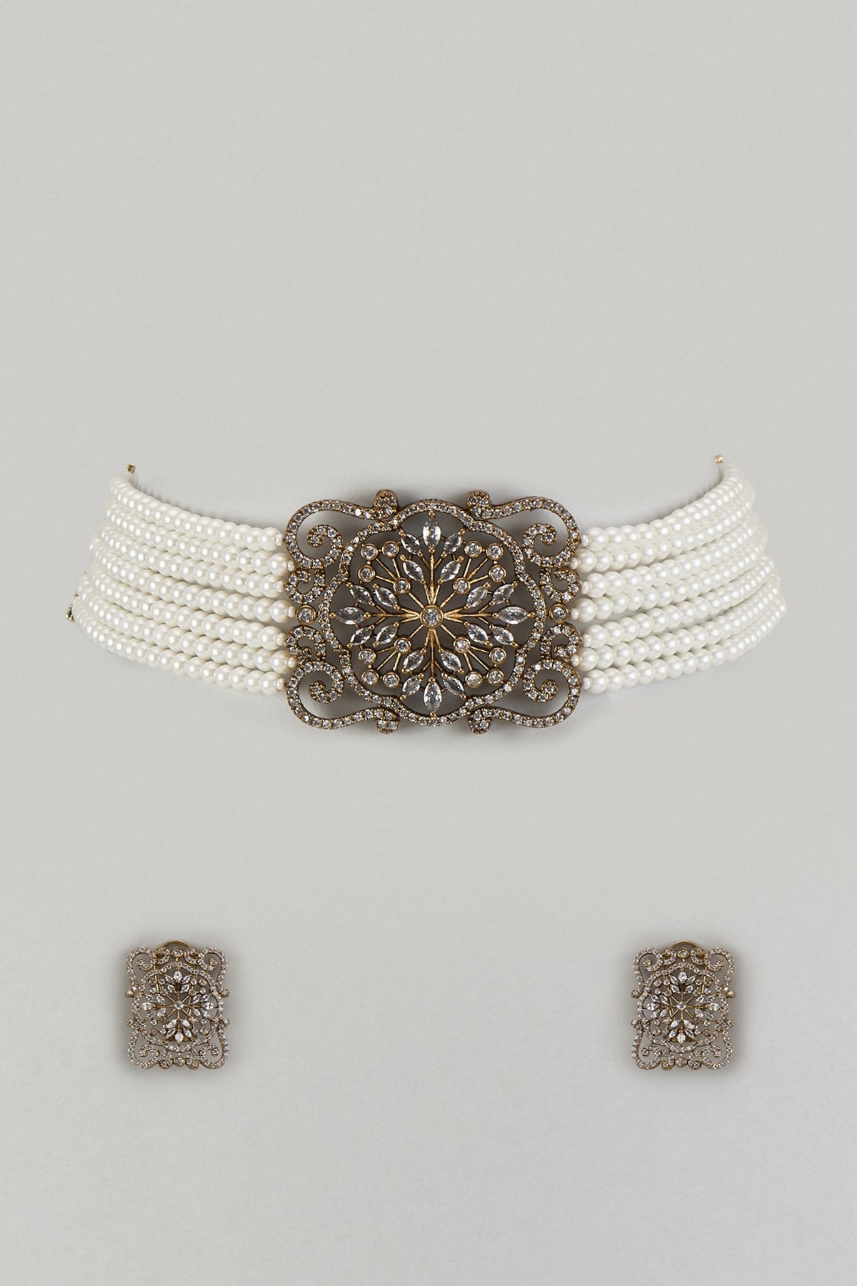 White Finish Moissanite & Zircon Choker Necklace Set