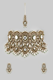 Gold Finish Moissanite Stone Choker Necklace Set