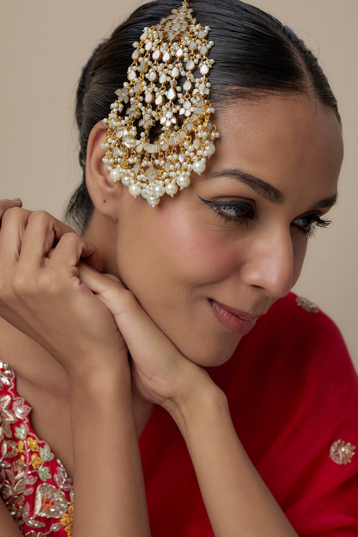 Gold Finish Mother of Pearl & Pearl Beaded Pasa