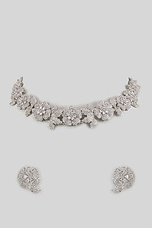 White Finish Moissanite & Zircon Choker Necklace Set