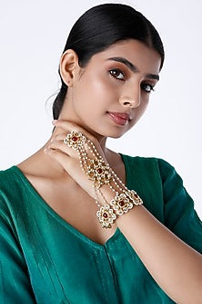 Gold Finish Kundan Polki Hathphool