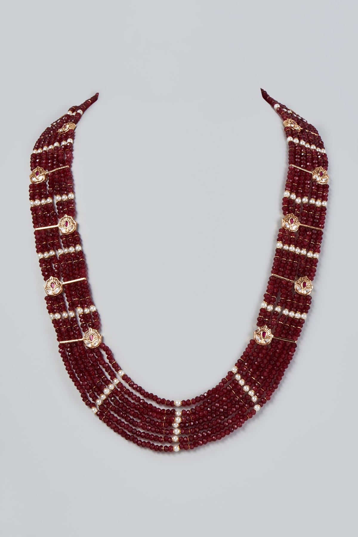 Gold Finish Layered Ruby & Kundan Necklace