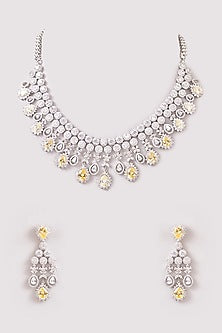 White Finish Zircon & Yellow Sapphire Stone Choker Necklace Set