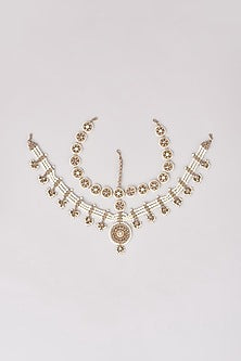 Gold Finish Kundan Polki & Pearl Mathapatti