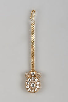 Gold Finish Kundan Polki & Zircon Maangtikka