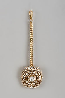 Gold Finish Kundan Polki & Zircon Maangtikka