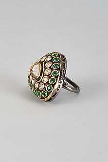 Gold Finish Kundan Polki Meenakari Ring