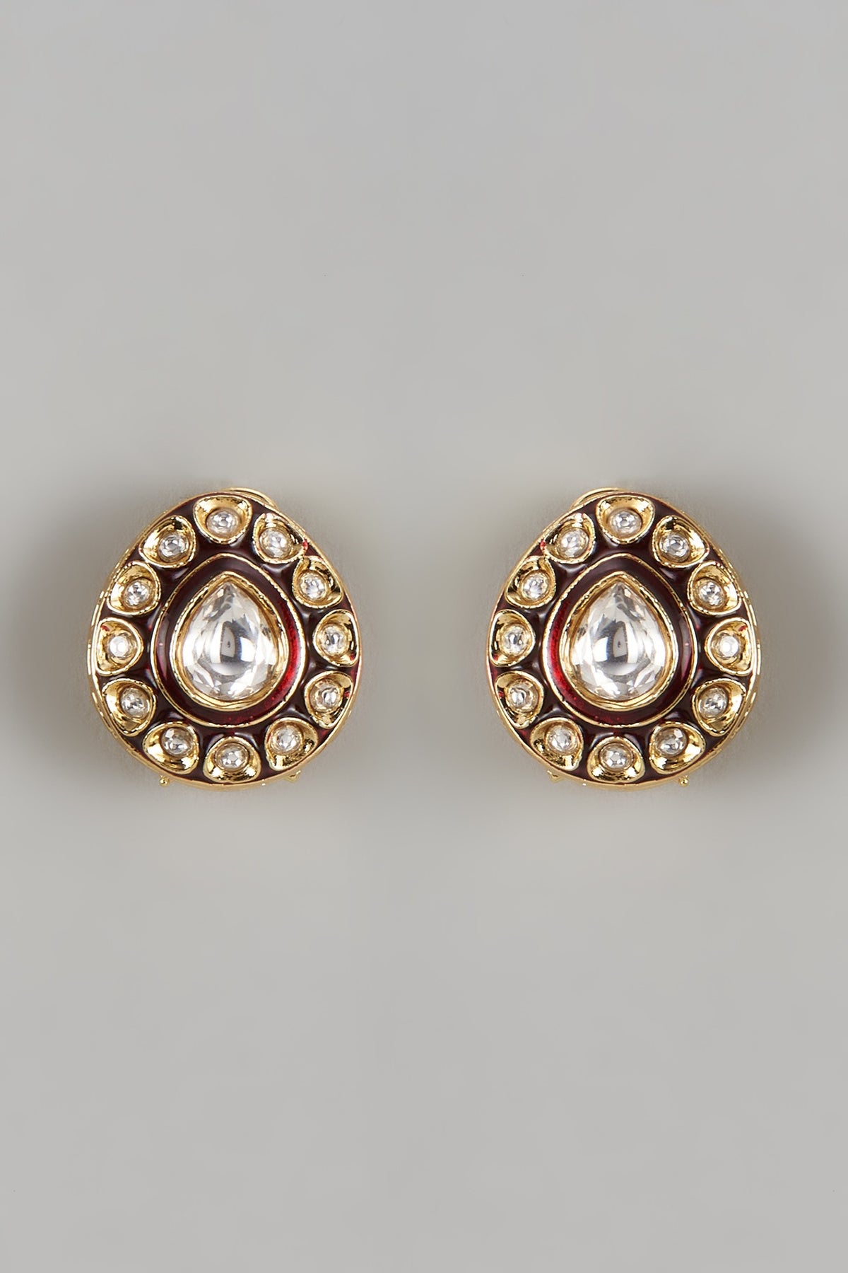 Gold Finish Kundan Polki Meenakari Stud Earrings