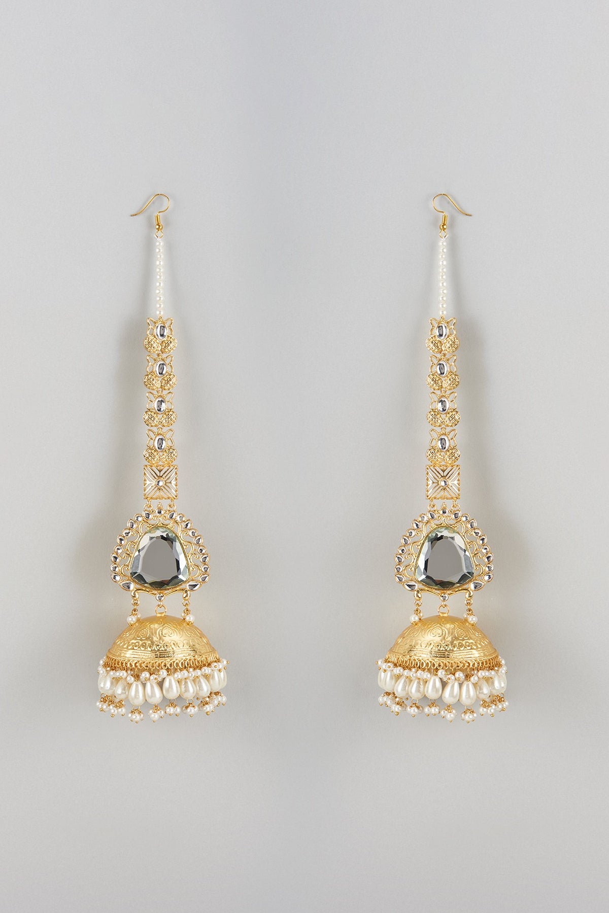 Gold Finish Kundan Polki & Pearl Dangler Earrings
