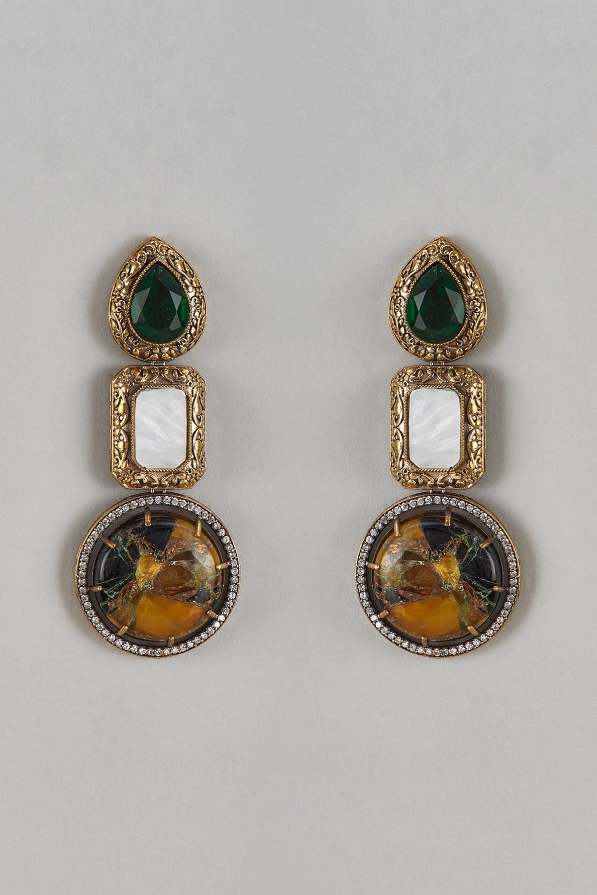 Gold Finish Zircon & Pearl Dangler Earrings