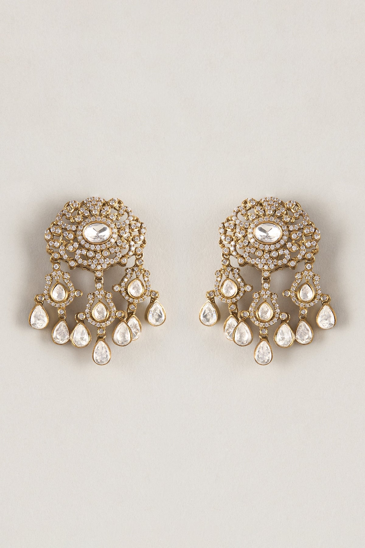 Gold Finish Kundan Polki & Zircon Dangler Earrings