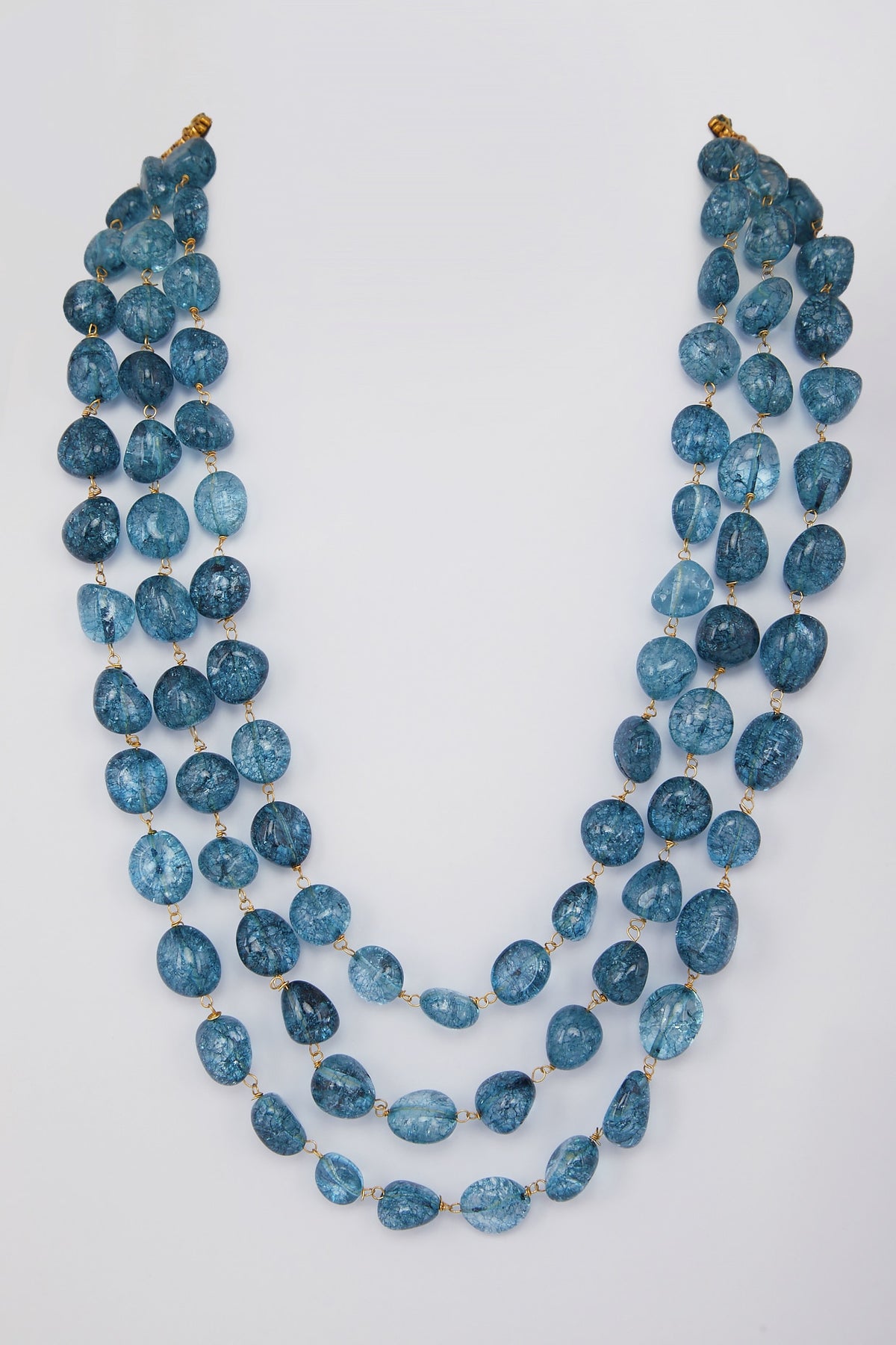 Teal Blue Glass Beaded Necklace