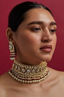 Gold Finish Blue Meenakari Choker Necklace Set