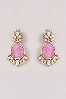 Gold Finish Kundan Polki & Purple Stone Dangler Earrings